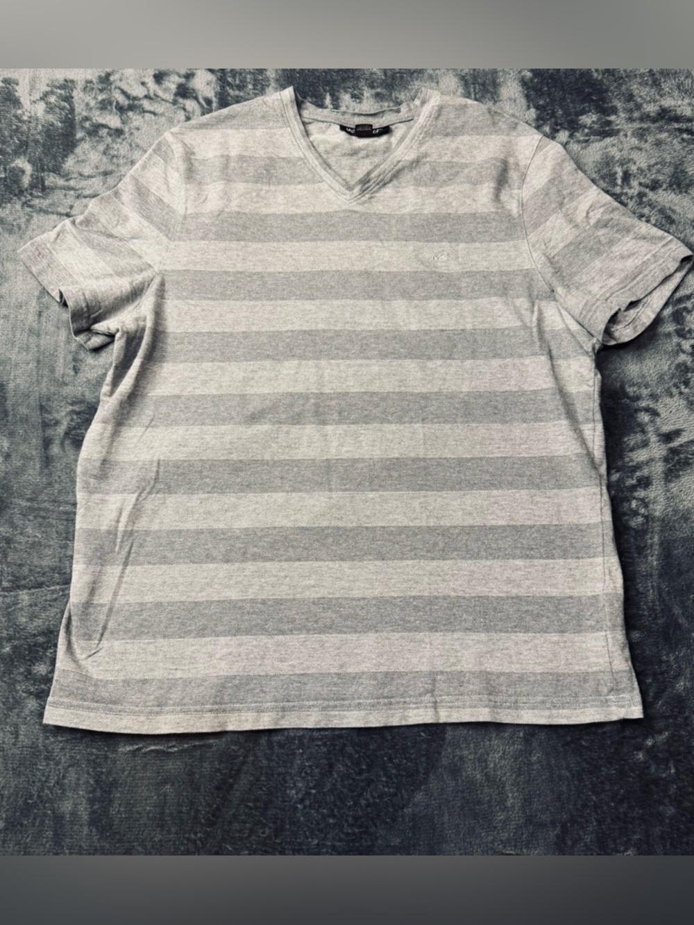 Michael Kors Gray Striped V-Neck Short Sleeve Tee
